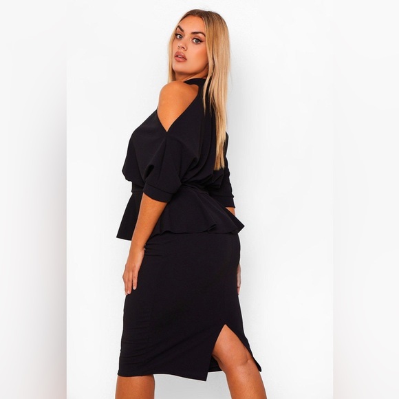 NWT Boohoo Peplum Dress Black Size 20 - Picture 2 of 6